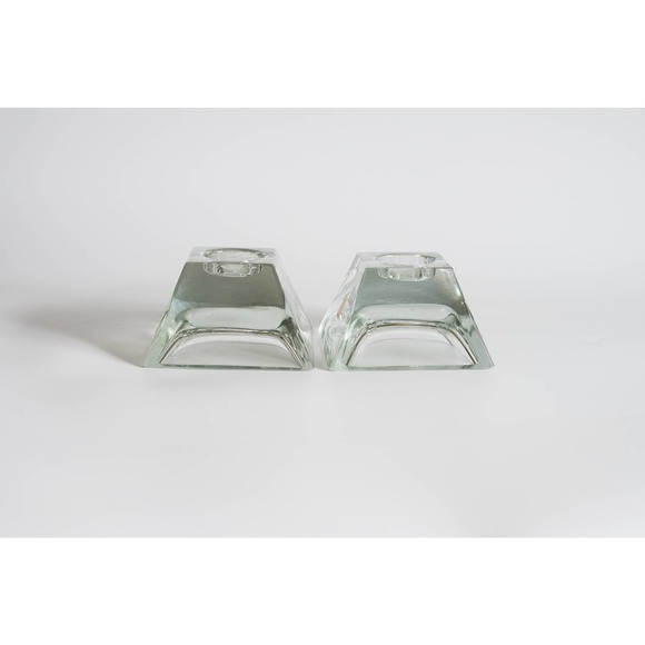 Vintage La Vida Made in Poland Pair of Pyramid Shaped Glass Tea Light Holders - Picture 5 of 8